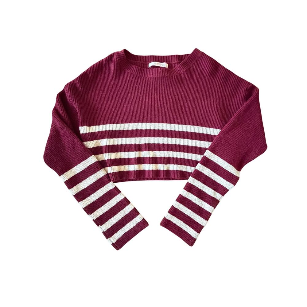 Olivaceous Red and Cream Cropped Sweater Small Women Knit Pullover Soft Cozy